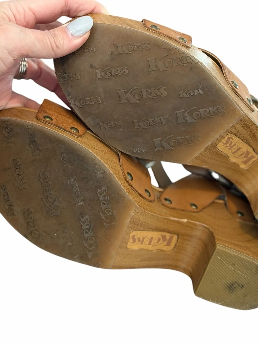 Korks Bagley Platform Heeled Sandals Tan Size 11 Small Flaw Boho 70s Summer